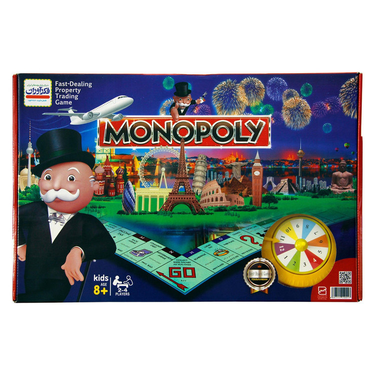 بازی فکری فکرآوران مدل Monopoly آموزشی اقتصادی با قابلیت بازی 2 تا 4 نفر، مناسب بالای 8 سال، شامل کارت، مهره و چرخانه، افزایش قدرت فکر، آموزش سرمایهگذاری، ریسک و ارزش پول
