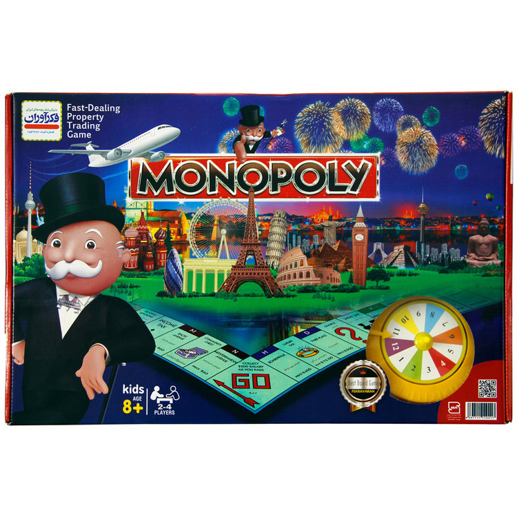 بازی فکری فکرآوران مدل Monopoly آموزشی اقتصادی با قابلیت بازی 2 تا 4 نفر، مناسب بالای 8 سال، شامل کارت، مهره و چرخانه، افزایش قدرت فکر، آموزش سرمایهگذاری، ریسک و ارزش پول