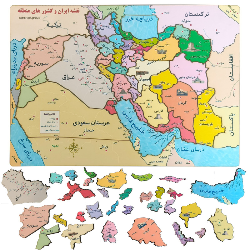 پازل 37 تکه مدل جورچین چوبی طرح نقشه ایران کشورهای همسایه