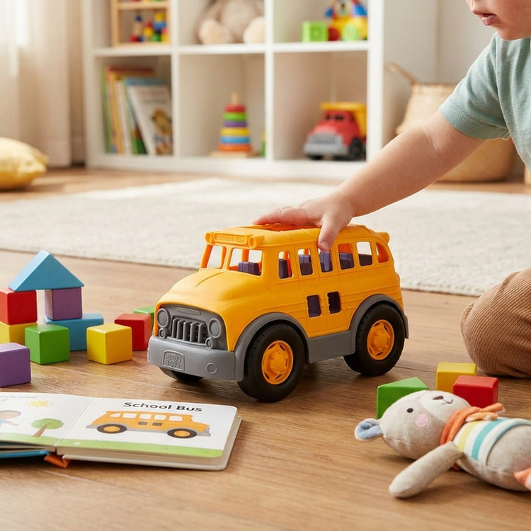 ماشین بازی مدل اتوبوس فانتزی با بدنه پلاستیکی نشکن و 4 چرخ