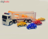 ماشین بازی طرح تریلر قدرتی با بدنه پلاستیکی و 8 چرخ، مجموعه 5 عددی
