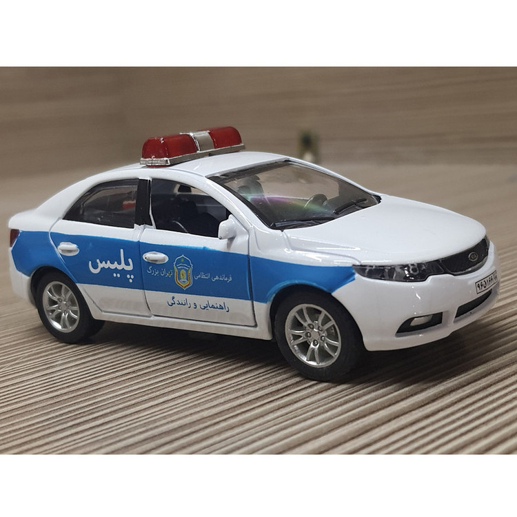 ماشین بازی فلزی مدل پلیس Cerato با درهای بازشو، صدای استارت و آژیر، چراغدار و عقبکش