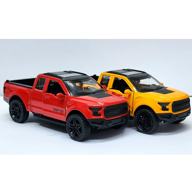 ماشین بازی آفرود فلزی طرح فورد RAPTOR عقبکش با در و صندوق بازشو، چراغ و افکت صوتی، طراحی دقیق و حرکت جلو و عقب