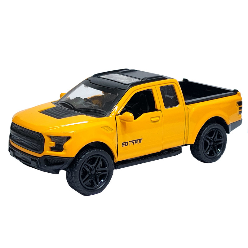 ماشین بازی آفرود فلزی طرح فورد RAPTOR عقبکش با در و صندوق بازشو، چراغ و افکت صوتی، طراحی دقیق و حرکت جلو و عقب