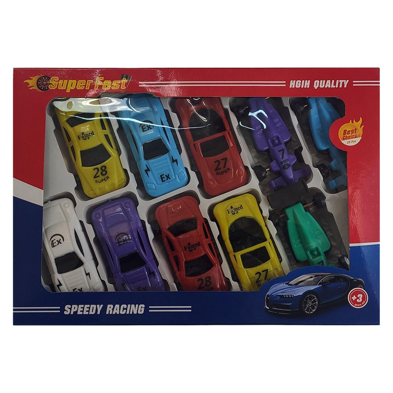مجموعه 10 عددی ماشین بازی مسابقهای مدل speedy racing مناسب برای بالای 3 سال، با بدنه پلاستیکی و 4 چرخ
