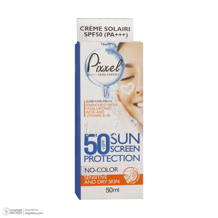 کرم ضدآفتاب بیرنگ پیکسل SPF50 مدل Sensitive، مناسب پوستهای خشک و حساس، حجم 50 میلیلیتر