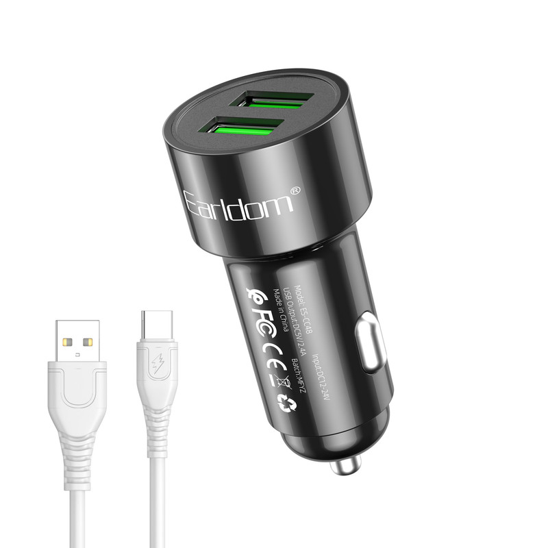 شارژر فندکی 20 وات دو پورت ارلدام مدل CC48C به همراه کابل USB-C