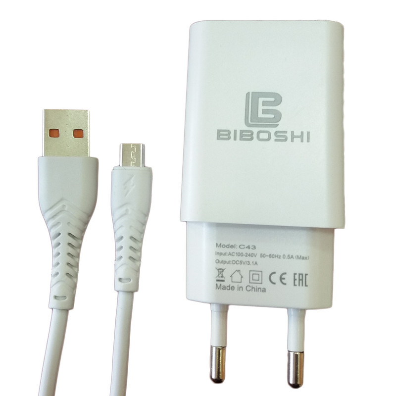 شارژر دیواری بیبوشی مدل C43 به همراه کابل تبدیل microUSB