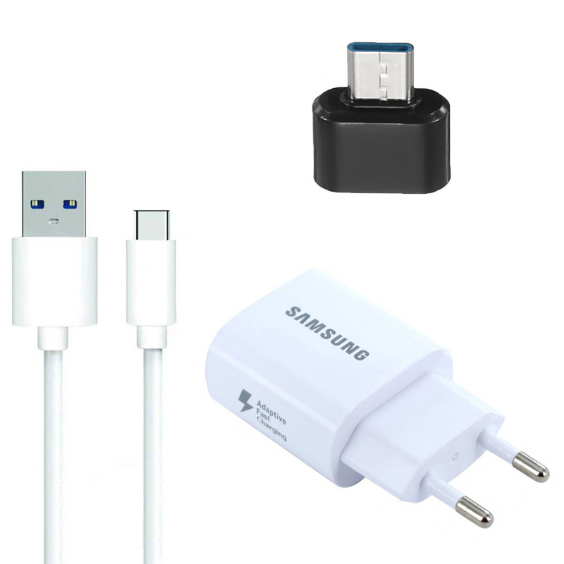شارژر دیواری مدل ep-ta600 به همراه کابل USB-C و مبدل OTG