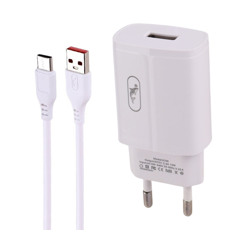 شارژر دیواری 12 وات اسکای دلفین مدل sc06t به همراه کابل تبدیل USB-C