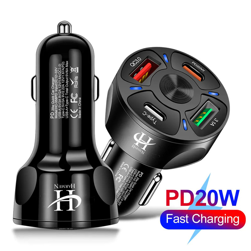 شارژر فندکی 20 وات هارمن مدل CX-2U+2PD QC3FAST