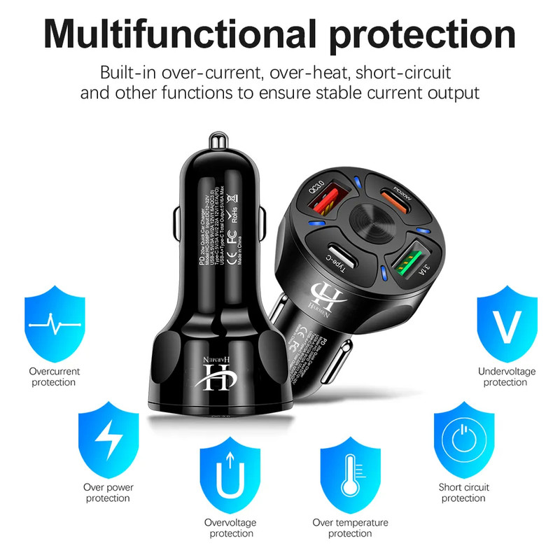 شارژر فندکی 20 وات هارمن مدل CX-2U+2PD QC3FAST