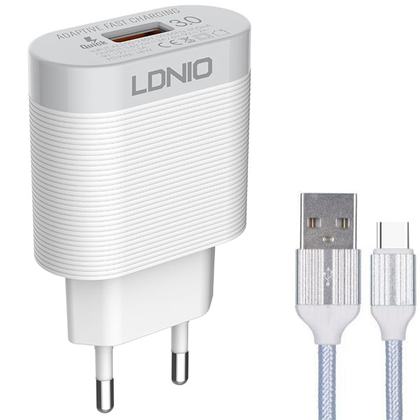 شارژر دیواری الدینیو مدل A303Q به همراه کابل تبدیل USB-C