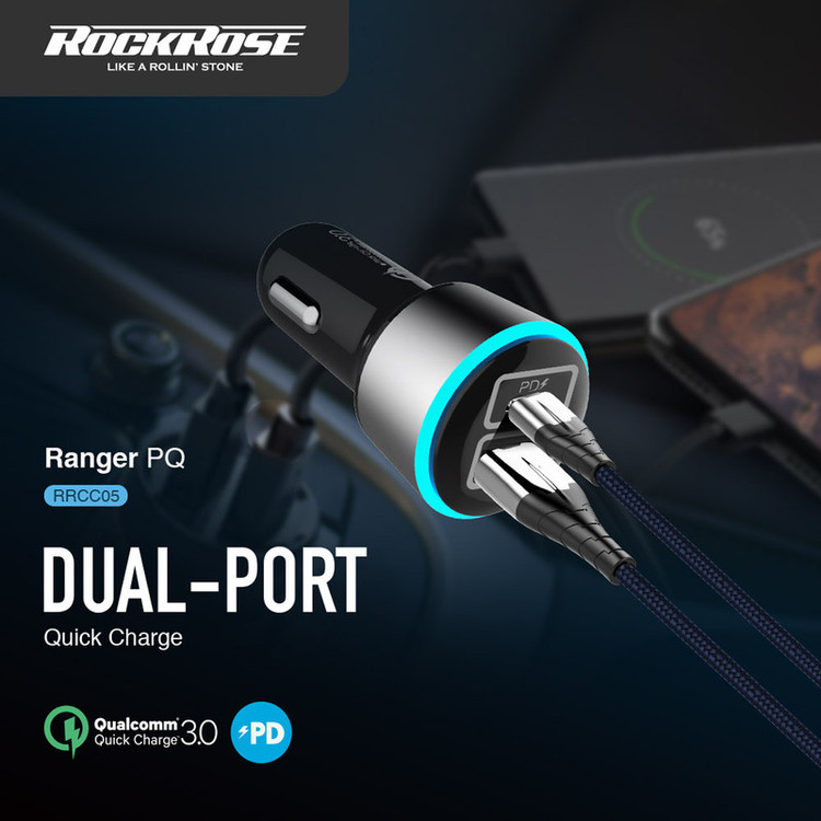 شارژر فندکی 36 وات راک رز مدل Ranger PQ به همراه کابل microUSB / لایتنینگ