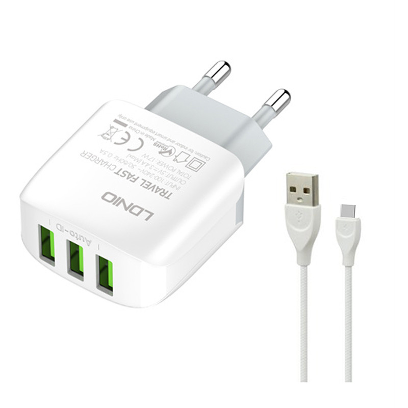 شارژر دیواری 17 وات الدینیو مدل A3312 به همراه کابل تبدیل USB-C