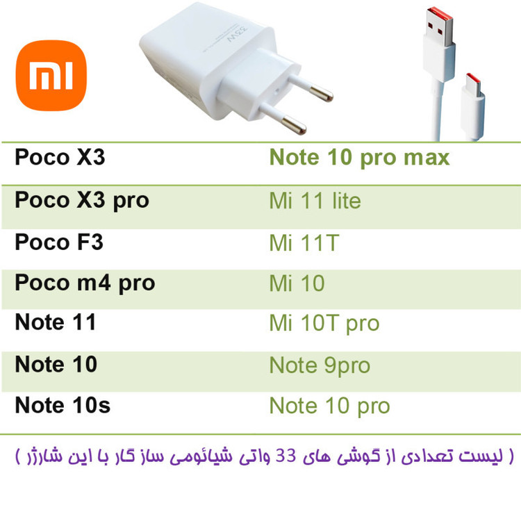 شارژر دیواری کد 33 به همراه کابل تبدیل USB-C