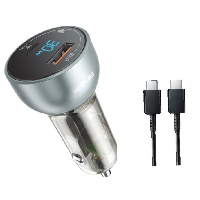 شارژر فندکی 30 وات 2 پورت یس پلاس مدل SUPER FAST 30W به همراه کابل  USB-C