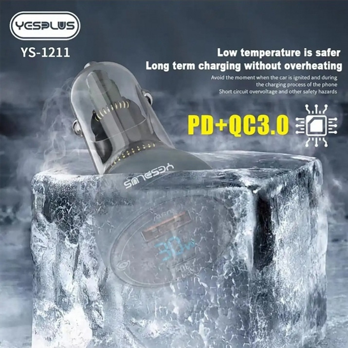 شارژر فندکی 30 وات 2 پورت یس پلاس مدل SUPER FAST PD