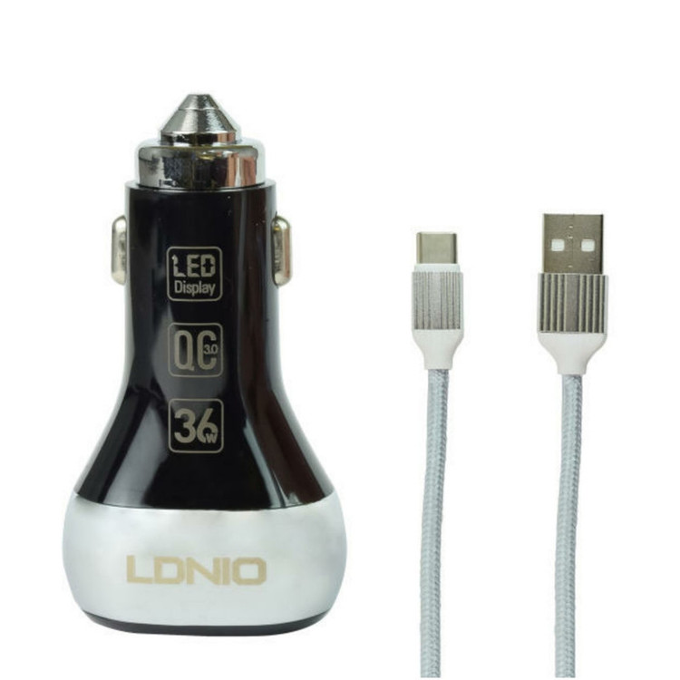 شارژر فندکی الدینیو مدل C2 به همراه کابل تبدیل USB-C