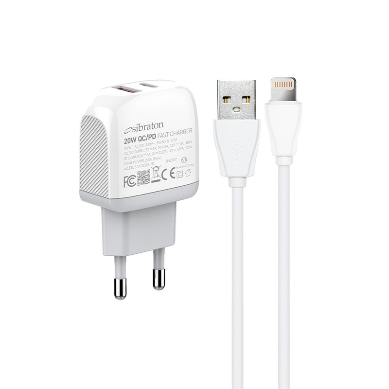 شارژر دیواری 20 وات سیبراتون مدل SW2220i PD به همراه کابل لایتنینگ