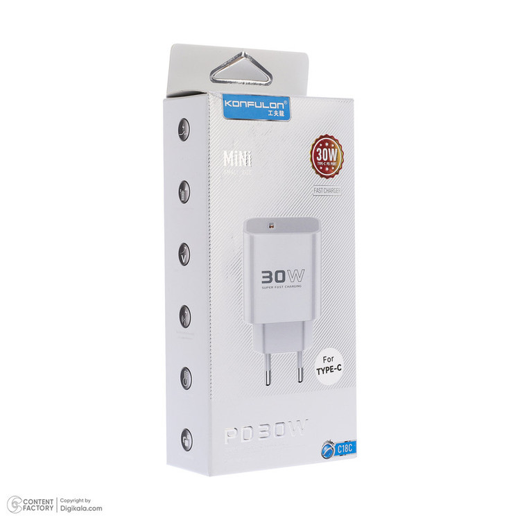 شارژر دیواری 30 وات کانفلون مدل C18C به همراه کابل USB-C