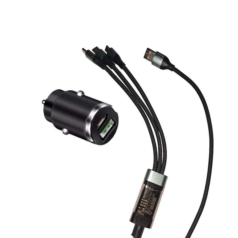 شارژر فندکی 100 وات مدل ML-114 به همراه کابل تبدیل USB-C به MicroUSB ، لایتنینگ ، USB-C