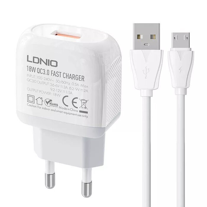 شارژر دیواری 18وات الدینیو مدل A1307Q به همراه کابل USB-C