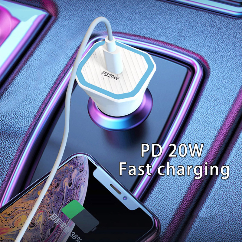 شارژر فندکی مدل A2347 20W PD به همراه کابل لایتنینگ