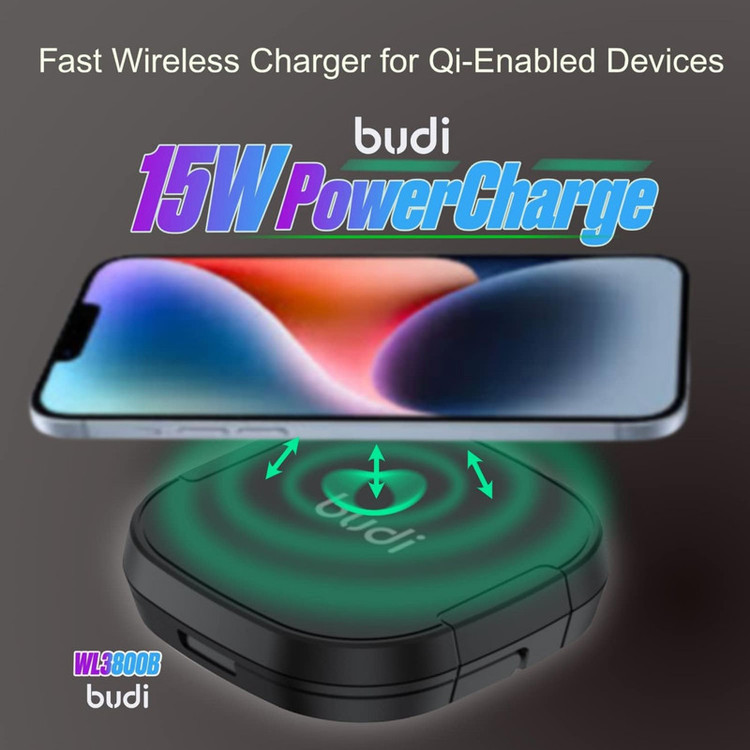 شارژر بیسیم 15 وات بودی مدل WL3800B به همراه کابل USB-C