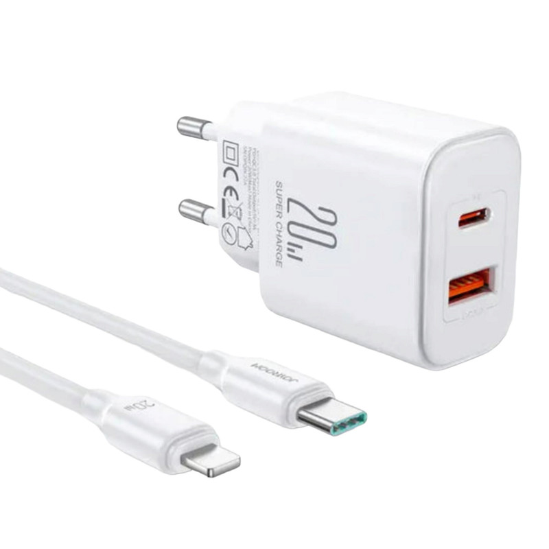 شارژر دیواری 20 وات جوی روم مدل JR-TCF05EU به همراه کابل  لایتنینگ