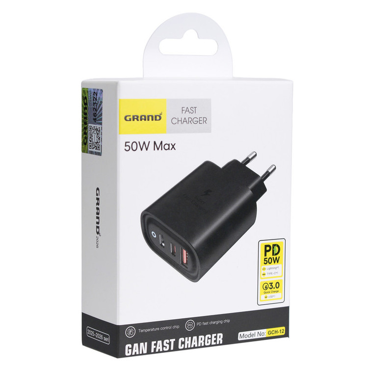 شارژر دیواری 50 وات 3 پورت گرند اسکای مدل GCH-12