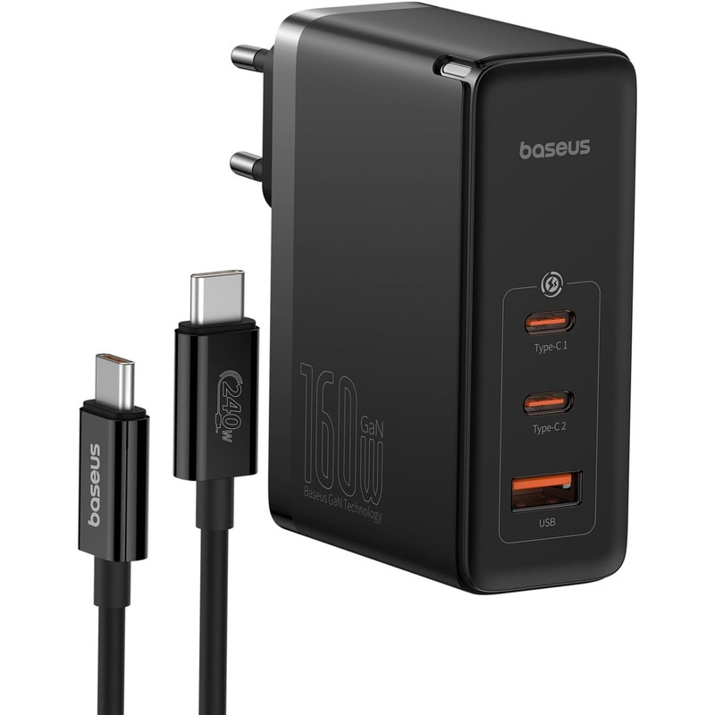 شارژر دیواری 160 وات بیسوس مدل GaN5 Pro 2C+U به همراه کابل تبدیل USB-C