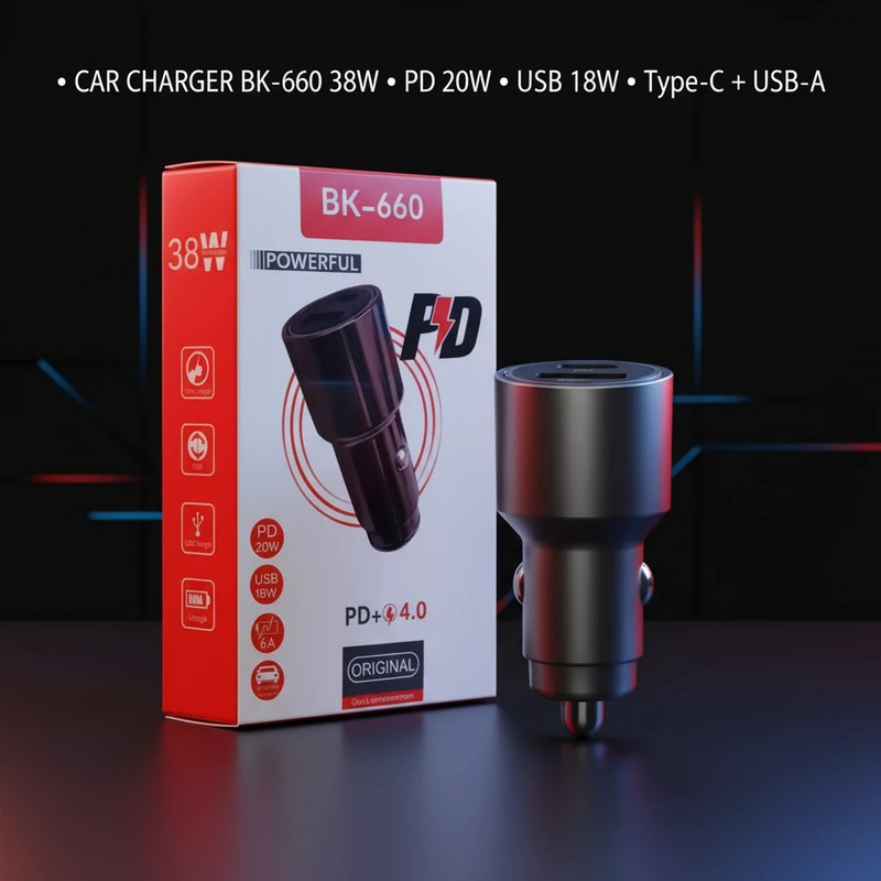 شارژر فندکی 38 وات دو پورت مدل BK-660