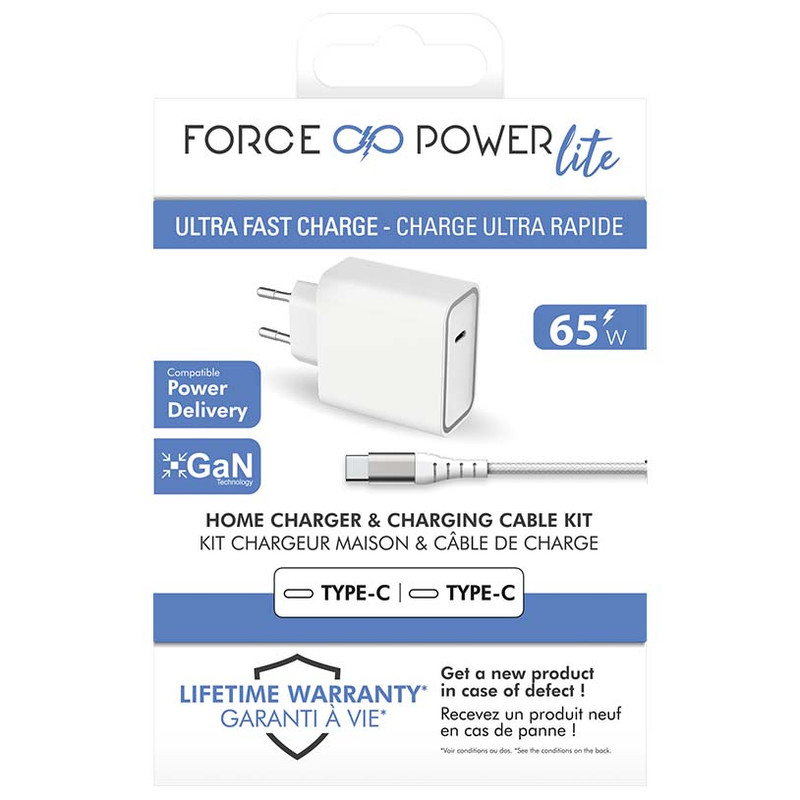 شارژر دیواری فورس مدل FPLICS65WGANCBLCCW به همراه کابل تبدیل USB-C