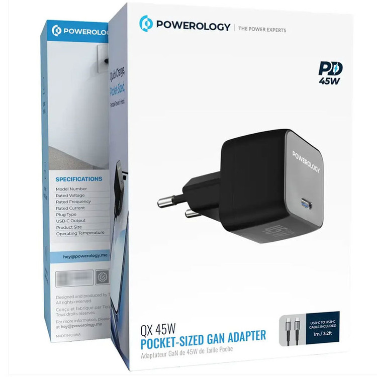 شارژر دیواری 45 وات پاورولوژی مدل Gan2 به همراه کابل USB-C