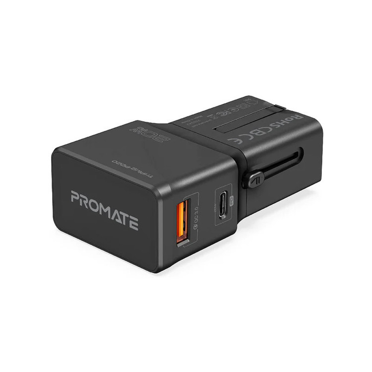 شارژر دیواری 20 وات پرومیت مدل TRIPLUG-PD20.BL