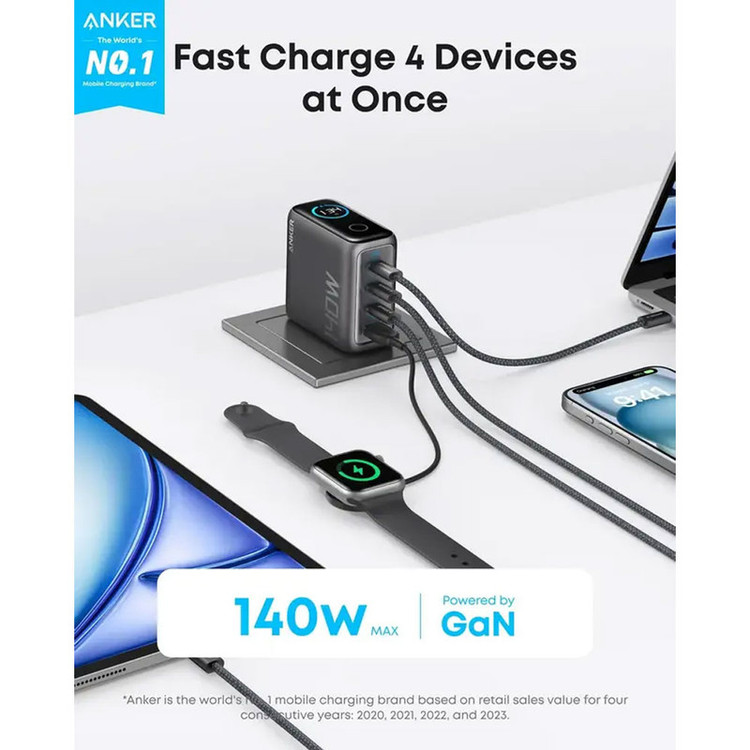 شارژر دیواری 140 وات 4 پورت انکر مدل B2697 به همراه کابل USB-C به طول 1.5 متر