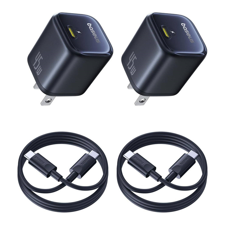 شارژر دیواری 45 وات بیسوس مدل PicoGo GaN6 به همراه کابل USB-C بسته دو عددی