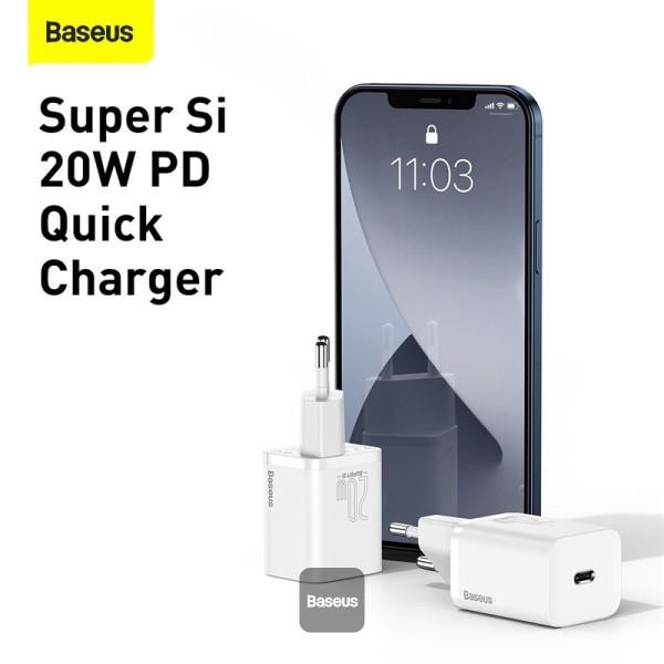 شارژر دیواری باسئوس مدل TZCCSUP-20W به همراه کابل تبدیل لایتنینگ