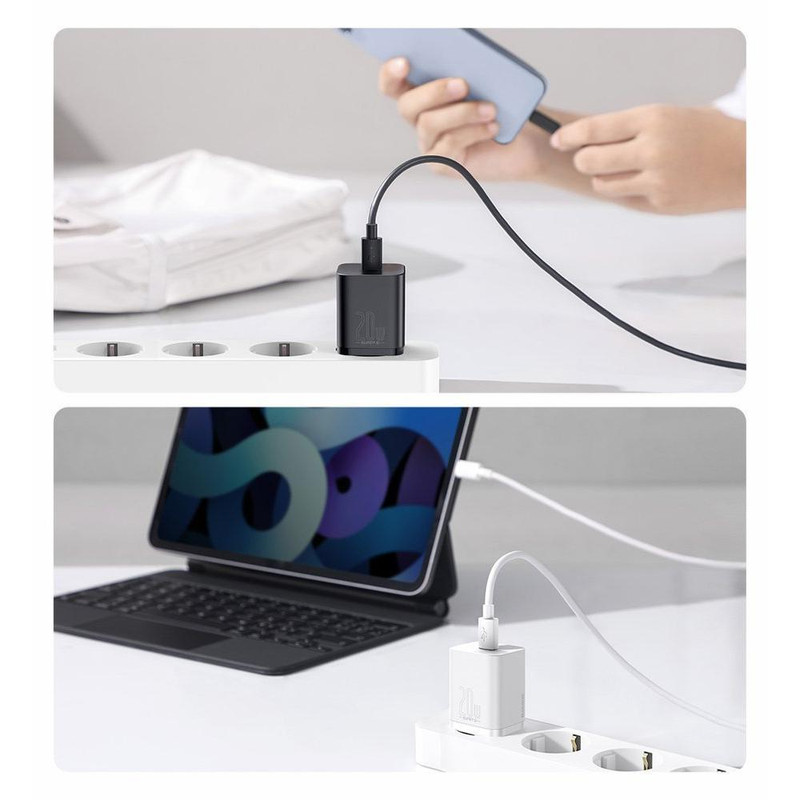شارژر دیواری باسئوس مدل TZCCSUP-20W به همراه کابل تبدیل لایتنینگ