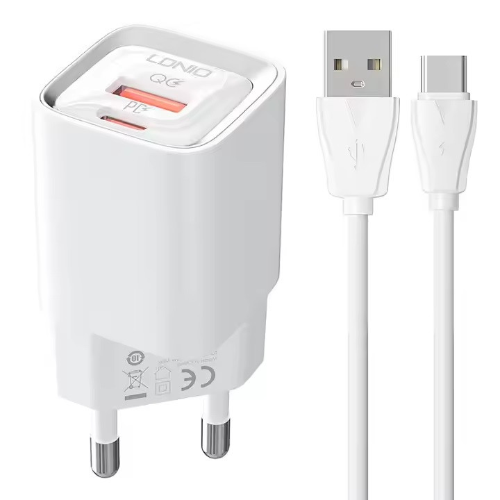 شارژر دیواری 30 وات الدینیو مدل LD-A2317C به همراه کابل تبدیل USB-C