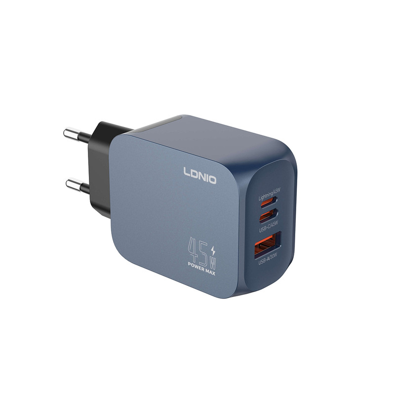 شارژر دیواری 45 وات 3 پورت الدینیو مدل Q6 به همراه کابل USB-C