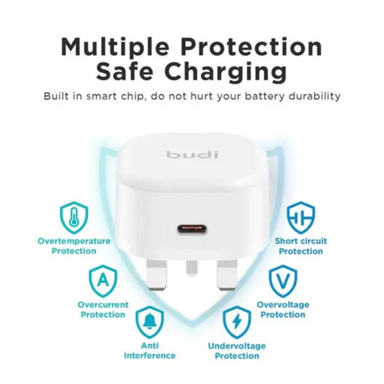 شارژر دیواری 20 وات بودی مدل AC361UTLWS به همراه کابل تبدیل USB-C به لایتنینگ