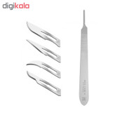 دسته تیغ جراحی مدی کر مدل MKQ64 شماره 3 به همراه تیغ استریل هاینز کد SKJQ02369 بسته 4 عددی
