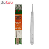 دسته تیغ جراحی مدی کر مدل MKQ64 شماره 3 به همراه تیغ استریل هاینز کد SKJQ02369 بسته 4 عددی