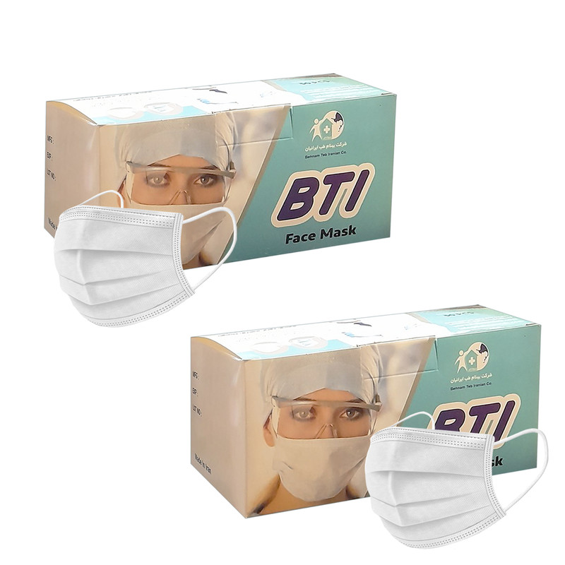 ماسک تنفسی بی ای آی 3 لایه مدل Ma-W-50-2 دو بسته 50 عددی