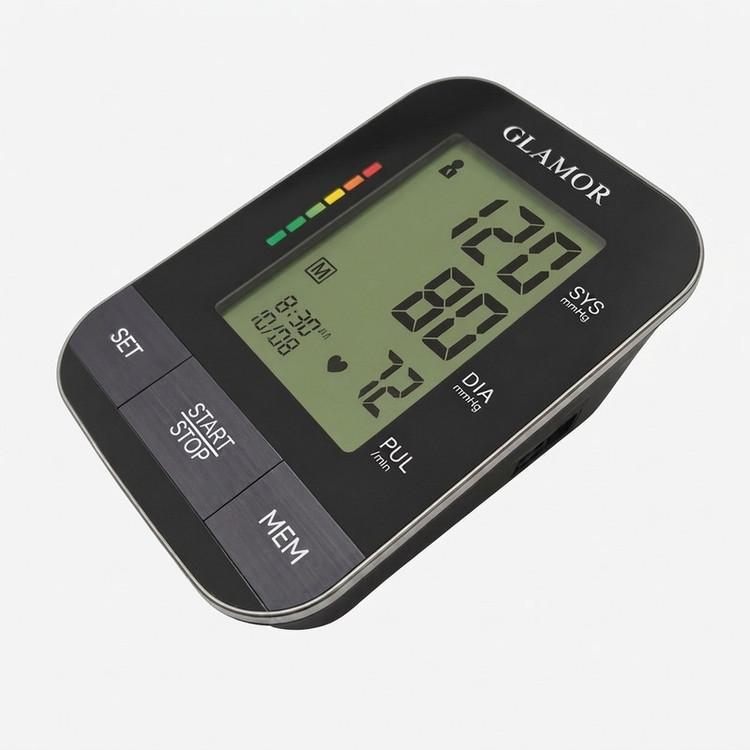 فشارسنج بازویی دیجیتال گلامور مدل DBP-1332، با نمایشگر LCD، اعلان صوتی فارسی، نور پسزمینه چندرنگ، منبع انرژی برق و باتری، مناسب بازو 22-42 سانتیمتر، دو پروفایل کاربر، بههمراه کیف ضدضربه، دو کاف بازویی و آداپتور برق