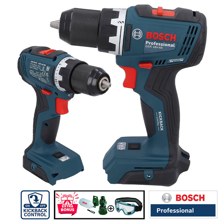 دریل پیچ گوشتی شارژی چکشی 13 میلی متری 18 ولت بوش مدل فوق هوشمند کد GSB 18 V-65 Extra