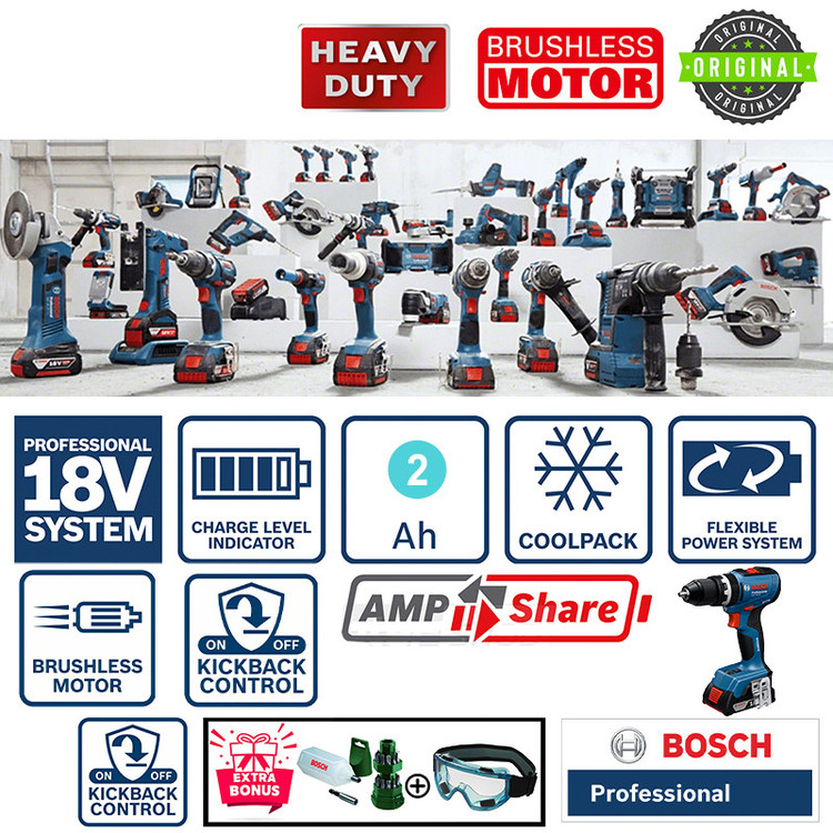دریل پیچ گوشتی شارژی چکشی 13 میلی متری 18 ولت بوش مدل فوق هوشمند کد GSB 18 V-65 Extra