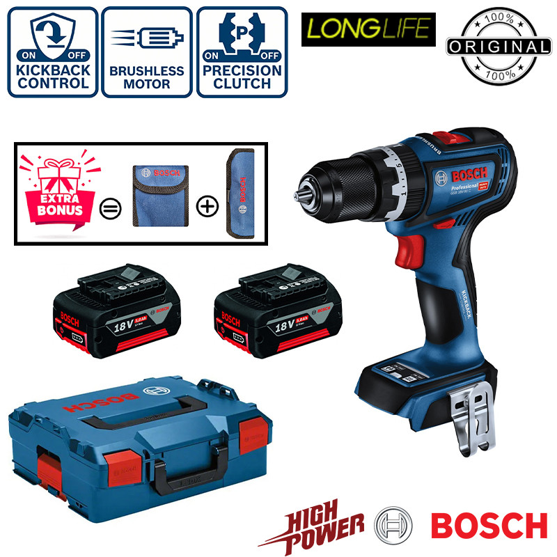 دریل پیچ گوشتی شارژی چکشی بوش مدل فوق هوشمند GSB 18V-90 C 5AH/Brushless Motor